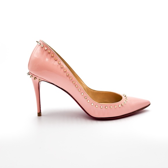 Christian Louboutin Shoes - Christian Louboutin Pink Patent Leather Spike Anjalina 85 Pumps EU 37.5